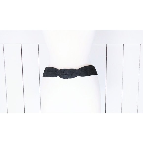 Vintage black knotted braided wide woven chord belt - Picture 1 of 3